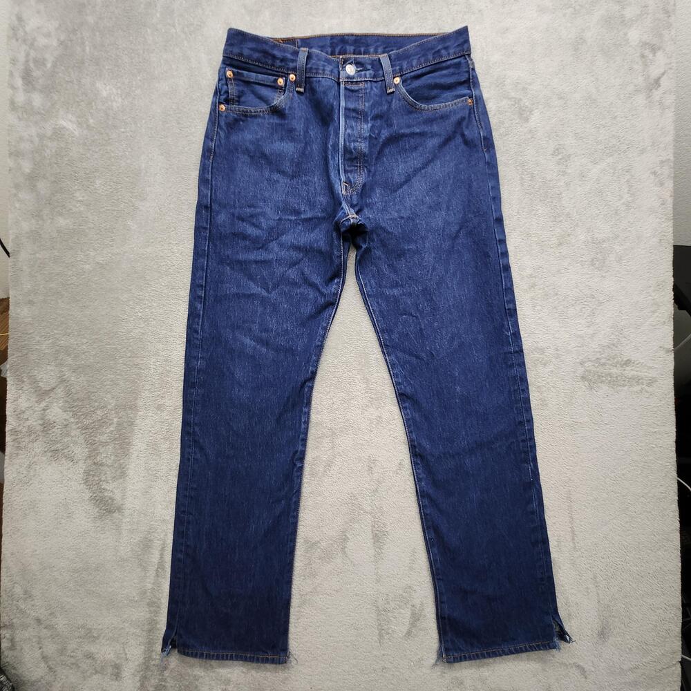Levis 501 Jeans Mens Measured 33x32 Blue Dark Wash Straight Button Fly